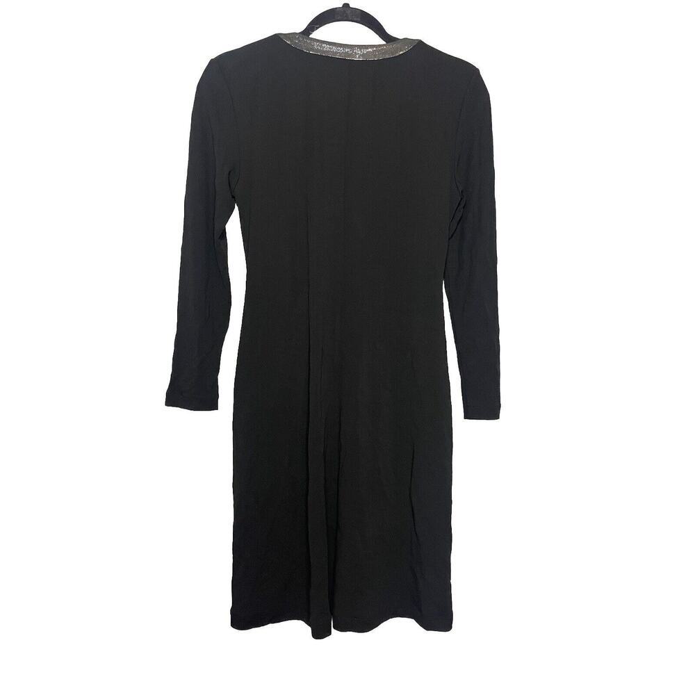 Lafayette 148 Size 6 Black Dress‎ Metallic Silver Trim Ruched Sides Stretchy - Picture 2 of 8